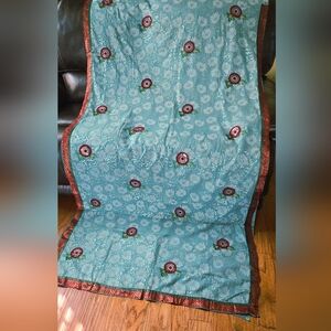 New Turquoise Blue Acrylic Floral WorkGeorgette Sari RedGold Zari  Border&Blouse